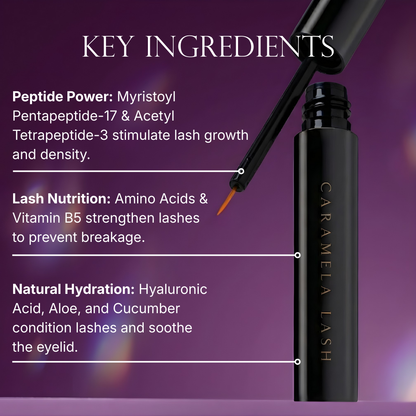 Caramela Beauty Lash Serum - 6ml, 3 Month Supply - Advanced Peptide Complex & Vitamin B5 for Longer Thicker Looking Lashes - Prostaglandin Free & Safe for Sensitive Eyes - Hyaluronic Acid, 0.21 fl oz